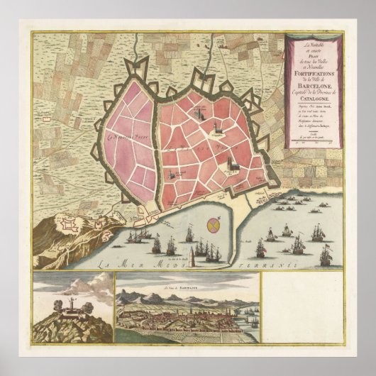 Poster Carte vintage de Barcelone Espagne (1706) (Devant)