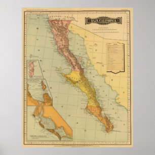 Poster Carte vintage de Basse-Californie (1886)