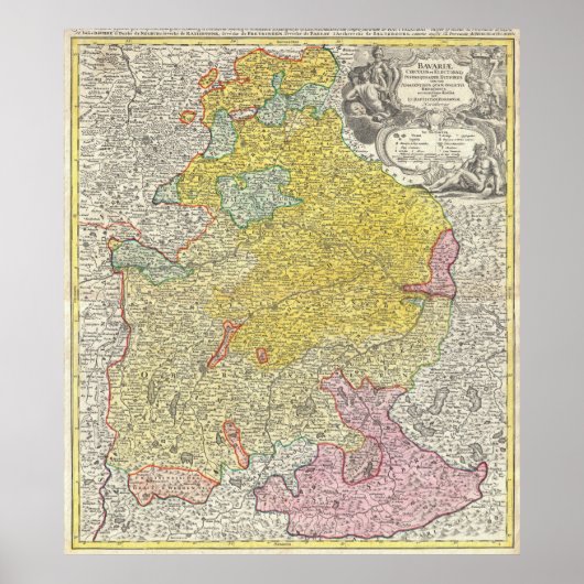 Poster Carte vintage de Bavière Allemagne (1728) (Devant)