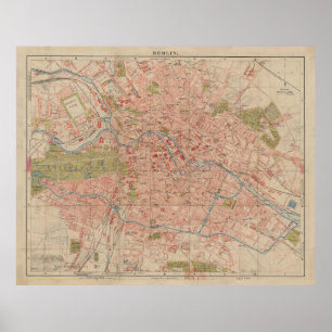 Poster Carte vintage de Berlin Allemagne (1883)