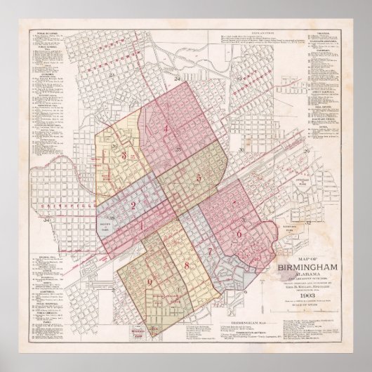 Poster Carte vintage de Birmingham AL (1903) (Devant)