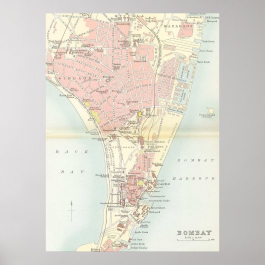 Poster Carte vintage de Bombay Inde (1893) (Devant)