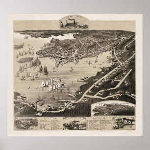 Poster Carte vintage de Boothbay Harbour ME (1885)