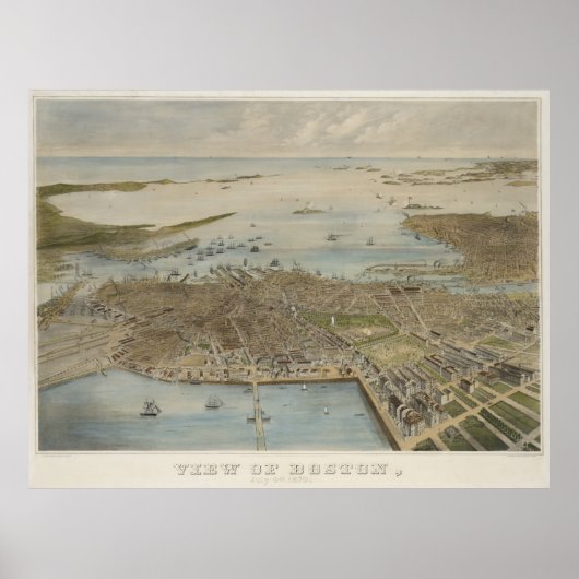 Poster Carte vintage de Boston (1870) (2) (Devant)