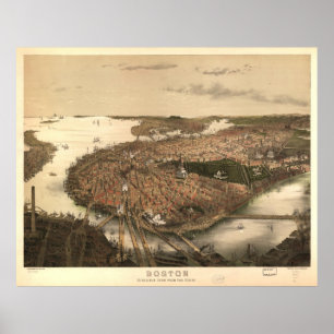 Poster Carte vintage de Boston (1877)