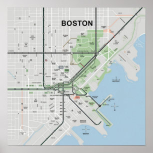 Poster Carte vintage de Boston Massachusetts, carte de Bo