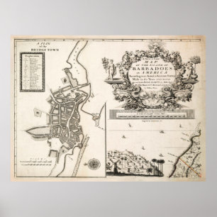 Poster Carte vintage de Bridgetown Barbade (1721)