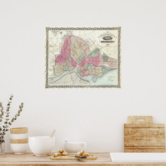 Poster Carte vintage de Brookyln (1868) (Cuisine)