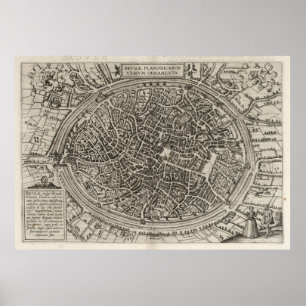 Poster Carte vintage de Bruges Belgique (1612)