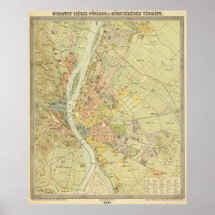 Poster Carte vintage de Budapest Hongrie (1900)