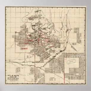 Poster Carte vintage de butte Montana (1909)