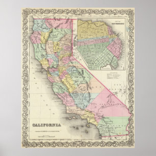 Poster Carte vintage de Californie (1856)