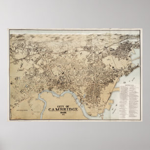 Poster Carte vintage de Cambridge Massachusetts (1877)