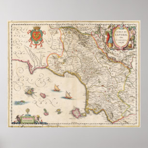 Poster Carte vintage de Campanie Italie (1662)