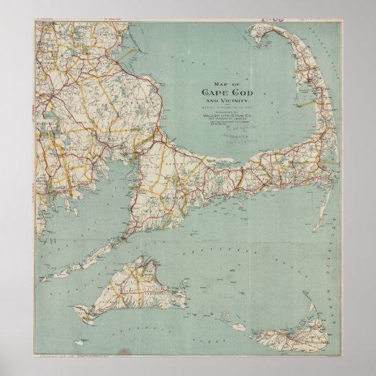 Poster Carte vintage de Cape Cod (1917) (Devant)