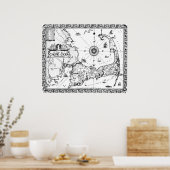 Poster Carte vintage de Cape Cod BW (Cuisine)