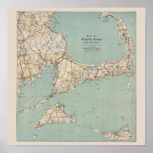 Poster Carte vintage de Cape Cod, Massachusetts (Devant)