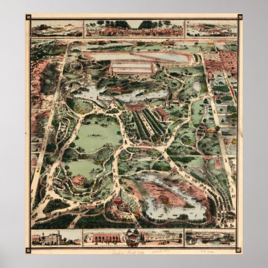 Poster Carte vintage de Central Park NYC (1860) (Devant)