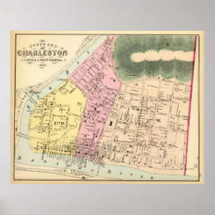 Poster Carte vintage de Charleston la Virginie