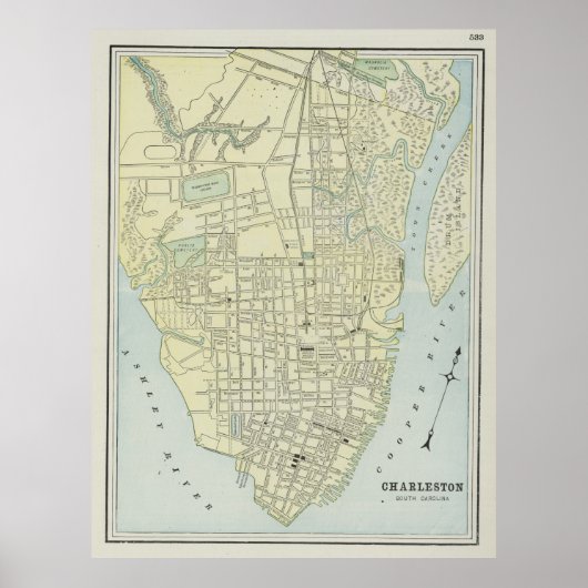 Poster Carte vintage de Charleston SC (1901) (Devant)