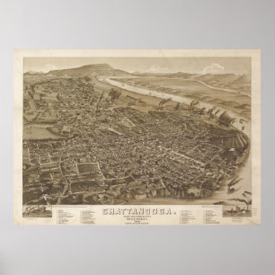 Poster Carte vintage de Chattanooga (1886)