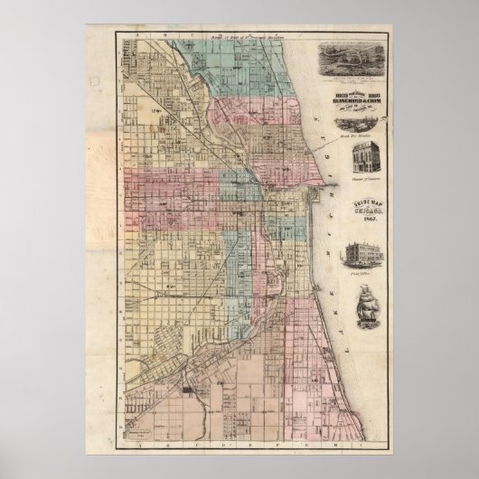 Poster Carte vintage De Chicago (Devant)
