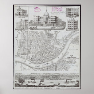 Poster Carte vintage de Cincinnati Ohio