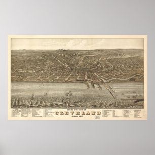 Poster Carte vintage de Cleveland (1877)