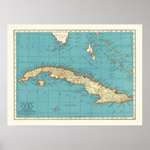 Poster Carte vintage de Cuba