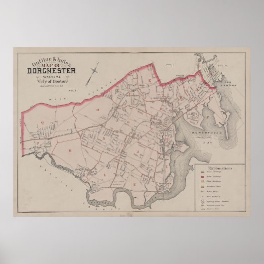 Poster Carte vintage de Dorchester MA (1884) (Devant)