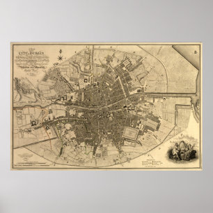 Poster Carte vintage de Dublin Irlande (1797)