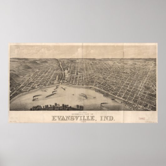 Poster Carte vintage de Evansville Indiana (1880) (Devant)