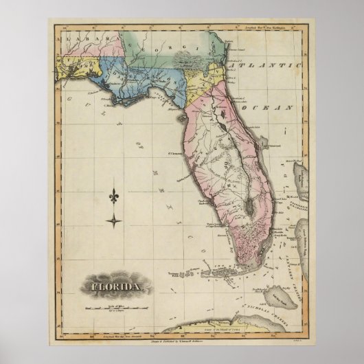 Poster Carte vintage de Floride (1823) (Devant)
