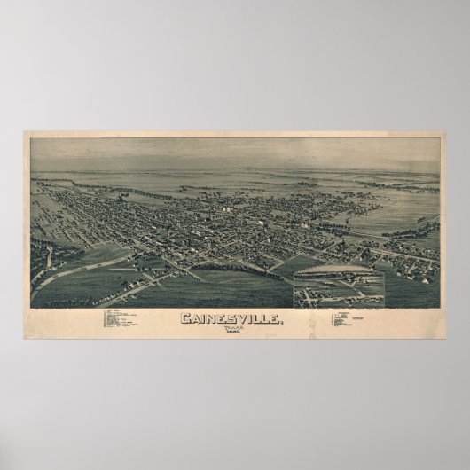 Poster Carte vintage de Gainesville TX (1891) (Devant)