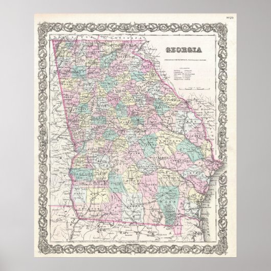 Poster Carte vintage de Géorgie (1855) (Devant)