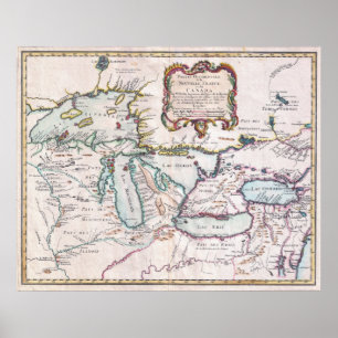 Poster Carte vintage de Great Lakes
