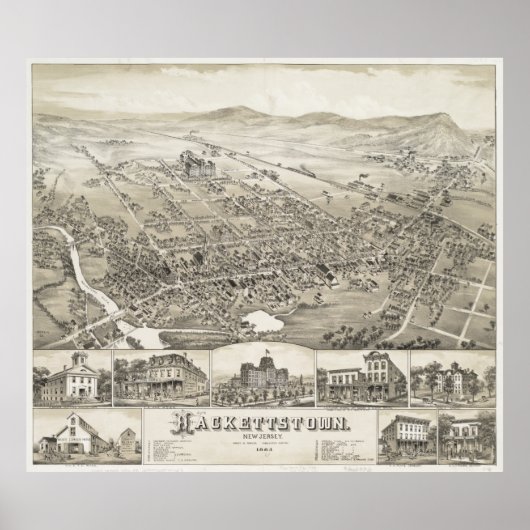 Poster Carte vintage de Hackettstown NJ (1883) (Devant)