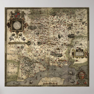 Poster Carte vintage de Hampshire Angleterre (1575)
