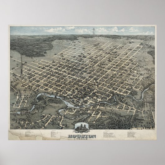 Poster Carte vintage de Houston Texas (1873) (Devant)