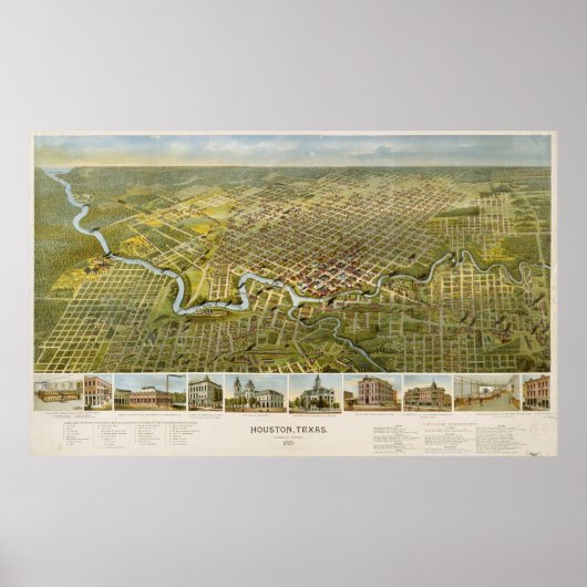 Poster Carte vintage de Houston Texas (1891) (Devant)
