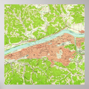 Poster Carte vintage de Huntington la Virginie