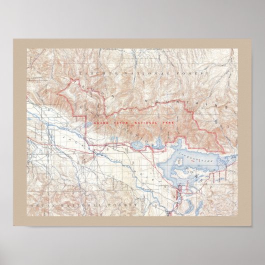 Poster Carte vintage de Jackson Hole & Grand Tetons (Devant)