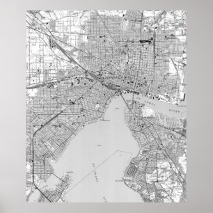 Poster Carte vintage de Jacksonville Florida (1950) BW