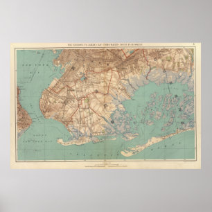 Poster Carte vintage de Jamaica Bay et Brooklyn NY (1891)
