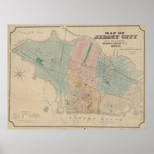 Poster Carte vintage de Jersey City NJ (1879)