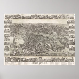 Poster Carte vintage de Jersey City NJ (1883)