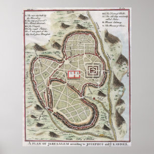 Poster Carte vintage de Jérusalem Israël (1730)