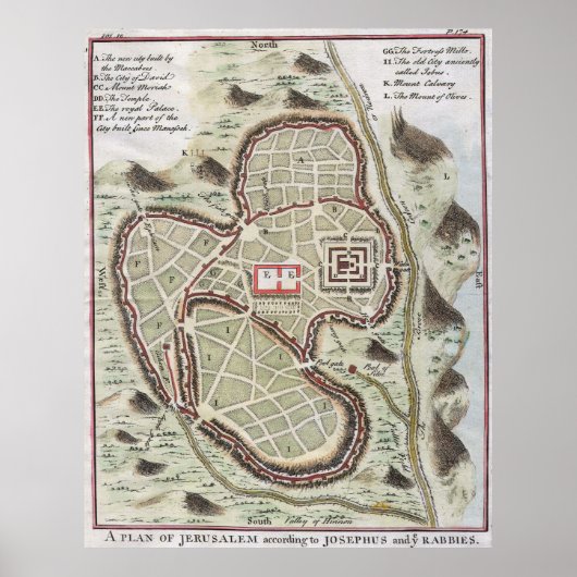 Poster Carte vintage de Jérusalem Israël (1730) (Devant)