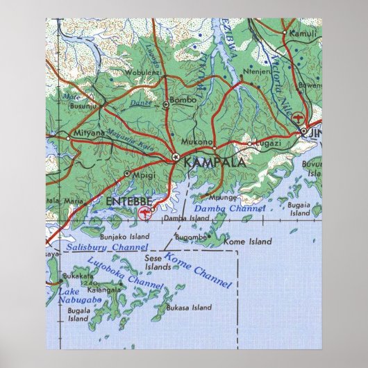 Poster Carte Vintage de Kampala Ouganda (Devant)