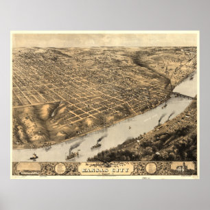 Poster Carte vintage de Kansas City (1869)